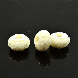 Carved Rondelle Dyed Synthetical Coral Beads, Large Hole Beads, Light Yellow, 14x8mm, Hole: 4mm