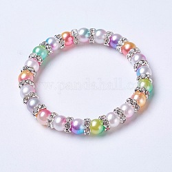 Bracciali elasticizzati imitazione perla acrilica, con strass in ottone distanziatore perline, tondo, colorato, 2-1/8 pollice (5.4 cm)