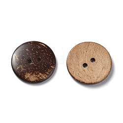 2-trou, Boutons de noix de coco, plat rond, brun, 27.5x3.5mm, Trou: 2.8mm