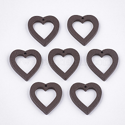 Pendentifs en bois de peuplier peint, cœur, brun coco, 25x23x3mm, Trou: 1.5mm