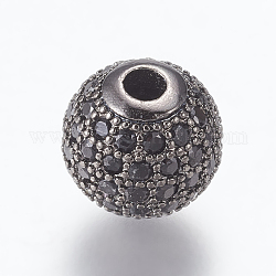 Perles de zircone cubique micro pave en Laiton, ronde, gunmetal, noir, 10mm, Trou: 2mm