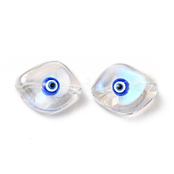 Transparente Glasperlen, mit Emaille, Pferdeauge mit Muster des bösen Blicks, Blau, 20x16x9.5 mm, Bohrung: 1.4 mm
