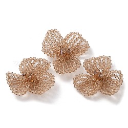 Cabochons en perles de verre, perles de cluster, avec supports de disque perforé en laiton doré, fleur, chameau, 14x40x34mm