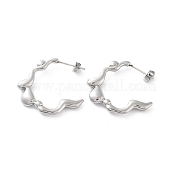 304 Stainless Steel Twist Ring Stud Earrings, Half Hoop Earrings, Stainless Steel Color, 26x28.5mm