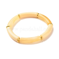Two Tone Acrylic Curved Tube Beaded Stretch Bracelet, Chunky Bracelet for Women, Gold, Inner Diameter: 2-1/8 inch(5.5cm)