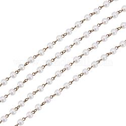 Perlas de cristal redondas hechas a mano cadenas para hacer collares pulseras, con alfiler de bronce antiguo, sin soldar, blanco cremoso, 39.3 pulgada, grano: 6 mm