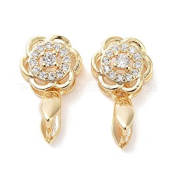 Brass Micro Pave Cubic Zirconia Ice Pick Pinch Bails, Flower, Real 18K Gold Plated, 17x9mm, Hole: 5x2mm, Pin: 0.7mm