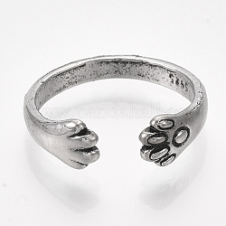 Сплав манжеты кольца пальцев, отпечаток лапы, античное серебро, Размер 8, 18 мм