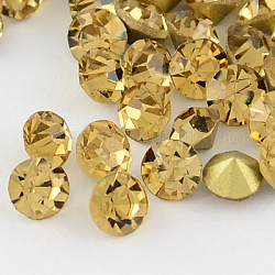 Grade A Glass Pointed Back Chaton Rhinestones, Back Plated, Diamond, Lt.Col.Topaz, 3.3~3.4mm, about 144pcs/gross