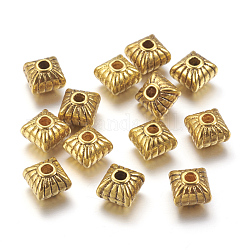 Tibetan Style Spacer Beads, Square, Lead Free & Nickel Free & Cadmium Free, Antique Golden, 7x7x6.5mm, Hole: 1mm