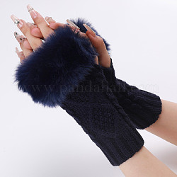Gants sans doigts à tricoter en fils de fibres de polyacrylonitrile, gants chauds d'hiver moelleux avec trou pour le pouce, bleu de Prusse, 200~260x125mm