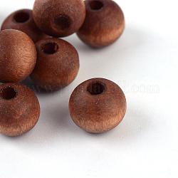 Природных шарики древесины, окрашенные, без свинца, круглые, матовый стиль, седло коричневый, 8x7 мм, отверстие : 2~2.5 мм, Около 3120 шт / 500 г