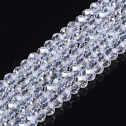Chapelets de perles en verre électroplaqué, perle plaquée lustre, facette, rondelle, clair, 6x5mm, Trou: 1mm, Environ 85~88 pcs/chapelet, 16.1~16.5 pouce (41~42 cm)