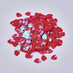 Accesorios de adorno paillette plástico / cuentas de lentejuelas, sin agujero / perlas sin perforar, formas de concha, rojo, 6x8x0.6 mm, 45359 aproximamente piezas / libra