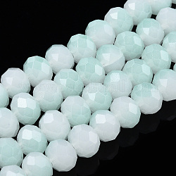 Two-Tone Imitation Jade Glass Beads Strands, Faceted, Rondelle, Light Cyan, 8x7mm, Hole: 1.5mm, about 65~66pcs/strand, 16.06 inch~16.34 inch(40.8~41.5cm)