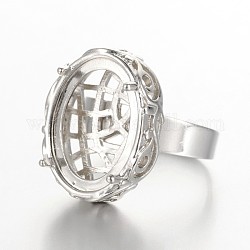 Componentes de base del anillo de filigrana de bronce ajustable, con la base de bisel cabujón ovalada, Platino, Bandeja: 13x18 mm, 18mm