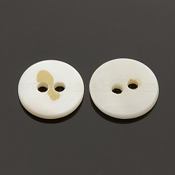 2 pulsanti guscio di acqua dolce buche, rotondo e piatto, bianco crema, 11.5x1.5mm, Foro: 1 mm