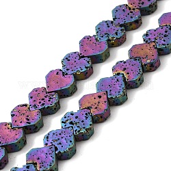 Fili di perle di roccia lavica naturale elettrodeposta, cuore, arcobaleno placcato, 8x8.5x3mm, Foro: 1 mm, circa 60pcs/filo, 16.54'' (42 cm)