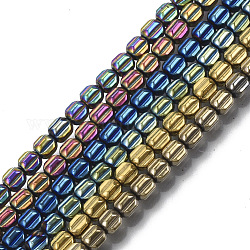 Electroplate Non-magnetic Synthetic Hematite Beads Strands, Corrugated Beads, Pumpkin, Mixed Color, 3.5x3.5mm, Hole: 1mm, about 110pcs/strand, 15.75 inch(40cm)