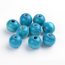 Природных шарики древесины, окрашенные, круглые, голубой, 19~20x17.5~18 мм, отверстие : 4.5 мм, Около 400 шт / 1000 г