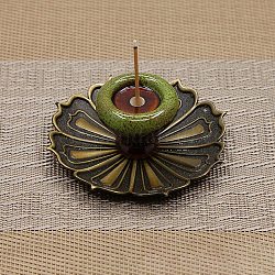 Räuchergefäßhalter aus Porzellan, mit Blumensockel aus Legierung, Buddhismus-Aromatherapie-Ofen-Wohnkultur, olivgrün, 88x34 mm