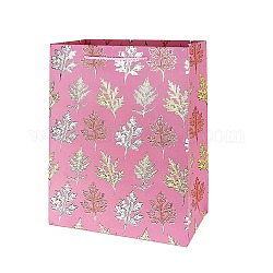 Бумажные пакеты с ручкой, с ручками из хлопкового шнура, сумка для товаров, подарок, праздничная сумка, прямоугольник с кленовым листом, ярко-розовый, 32x26x0.3 см