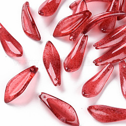 Transparent Spray Painted Glass Pendants, Petaline, Red, 25.5x9x4mm, Hole: 1mm