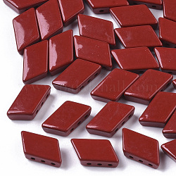 Spray Painted Alloy Multi-Strand Links, Cadmium Free & Lead Free, For Tile Elastic Bracelets Making, Parallelogram, Dark Red, 15.5x8x5mm, Hole: 1mm