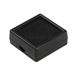 Boîtes d'ensemble de bijoux en plastique, de velours à l'intérieur, carrée, noir, 40x40x15mm