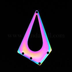 201 in acciaio inox Componenti per lampadari link, Taglio laser, lacrima, colore arcobaleno, 41x25x1mm, Foro: 1.6 mm