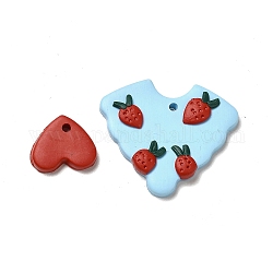 Ensembles de pendentifs en argile polymère faits à la main, coeur & coeur avec breloque fraise, couleur mixte, 26x29x4.2mm, Trou: 2mm, 2 pièces / kit