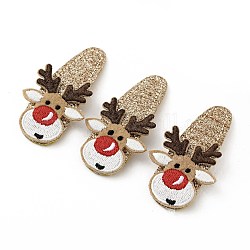 Tissu Gretel scintillant avec des cerfs de Noël et des pinces à cheveux en cuir PU, avec des clips de fer, accessoire de cheveux pour les filles, tan, 56x30x4mm