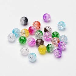 Perles acryliques craquelées transparentes à deux tons, moitié peint à la bombe, ronde, couleur mixte, 8mm, Trou: 1.8~2mm