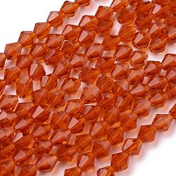 Hilos de cuentas de vidrio transparente, facetados, bicono, rojo naranja, 8x8mm, agujero: 1 mm, aproximamente 35~40 pcs / cadena, 15.7 pulgada