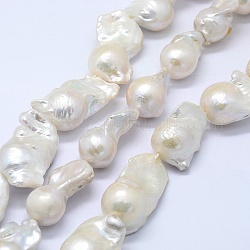 Fili di perle di keshi di perle barocche naturali, perla d'acqua dolce coltivata, pepite, bianco crema, 25~36x16~25x15~18mm, Foro: 0.5 mm, circa 13~16pcs/filo, 14.96 pollice