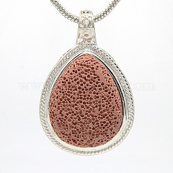 Platinum Alloy Natural Lava Rock Big Pendants, Dyed, with Magnetic Clasps, teardrop, Light Salmon, 60x38x10mm, Hole: 6mm