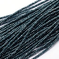Rondelle facettée plaqué arc-en-ciel de perles de verre plaquées, bleu de Prusse, 2.8~3x2mm, Trou: 0.8mm, Environ 200 pcs/chapelet, 15.1 pouce