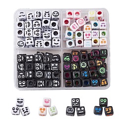160 pièces 4 styles de perles acryliques artisanales, cube avec expression mixte, couleur mixte, 6x6x6mm, Trou: 3.5mm, 40 pièces / style