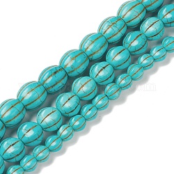 Chapelets de perle en howlite synthétiques, teinte, citrouille, turquoise foncé, 8~13x7.5~12.5mm, Trou: 1.4~1.6mm, Environ 32~67 pcs/chapelet, 15.94''~16.42'' (40.5~41.7 cm), 6~17 brins/500g