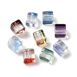 Zwei Ton transparente Glasperlen, Würfel, Mischfarbe, 6x6x7 mm, Bohrung: 1.4 mm, ca. 500 Stk. / Beutel