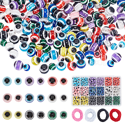 Kit per la creazione di braccialetti elasticizzati colorati fai da te pandahall elite, comprese le perline rotonde in resina malocchio, corda elastico, colore misto, perline: 6~8x5~7 mm, Foro: 1.8~2 mm, 630 pc