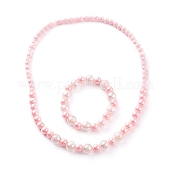 Ensemble de bracelet et collier de perles acryliques pour enfants, avec perle transparente en perle & perles acryliques plaquées couleur ab & opaques, ronde, rose, diamètre intérieur: 4-1/8 pouce (10.4 cm), diamètre intérieur : 1.85 pouce (47 mm)