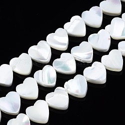 Fili di perle di conchiglia trochid naturale / trochus, candeggiare, cuore, bianco, 8x8x2.5mm, Foro: 0.8 mm, circa 50~51pcs/filo, 15.55 pollice ~ 15.94 pollici (39.5~40.5 cm)