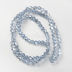 Chapelets de perles en verre à facettes bicone, lumière bleu ciel, 4x4mm, Trou: 1mm, Environ 92~96 pcs/chapelet, 13.78~14.37 pouce