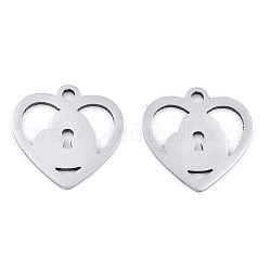 201 Stainless Steel Pendants, Laser Cut, Heart Lock, Stainless Steel Color, 15x15x0.9mm, Hole: 1.6mm