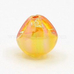 Transparent AB Color Acrylic Drop Beads, Bead in Bead, Gold, 12x12x12mm, Hole: 3mm, about 500pcs/bag