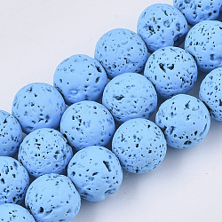 Brins de perles de pierre de lave naturelle peintes à la bombe, ronde, lumière bleu ciel, 6~7mm, Trou: 0.7mm, Environ 59~62 pcs/chapelet, 15.75 pouce (40 cm)