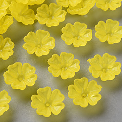 Tapas de cuentas de acrílico esmerilado transparente, 5-pétalo, flor, amarillo, 16.5x6mm, agujero: 1.6 mm, aproximamente 959 unidades / 500 g