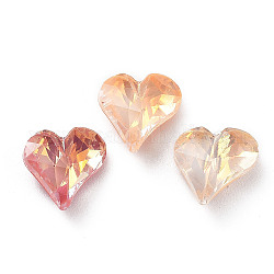 Electroplate Glass Rhinestone Cabochons, Point Back & Back Plated, Faceted, Heart, Mixed Color, 9x8x4mm
