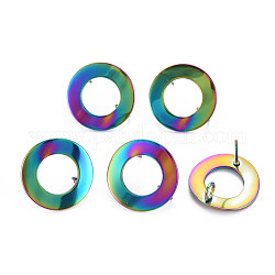 Accesorios para aretes de acero inoxidable de color arcoíris 304, con bucle, anillo, 18mm, agujero: 3 mm, pin: 0.7 mm